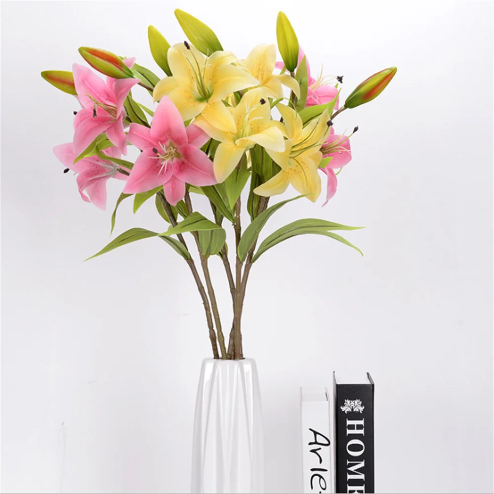 

1pc Simulation Lily Flower Length 70cm2 Flower 1 Bud Hotel Living Room Garden Decoration Wedding Party Photography Scene Props