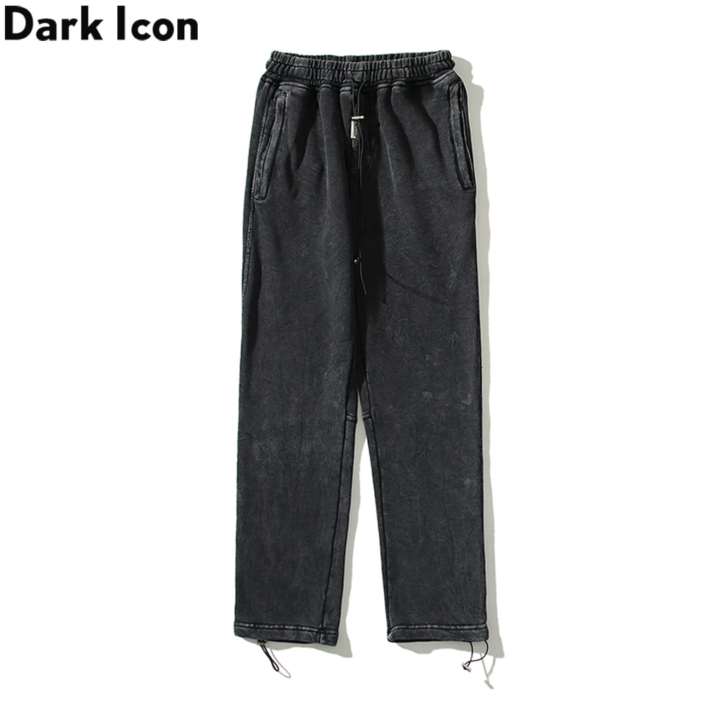 

Dark Icon Washed Cotton Men's Jogging Pants Elastic Waist High Street Plain Joggers Man Trousers