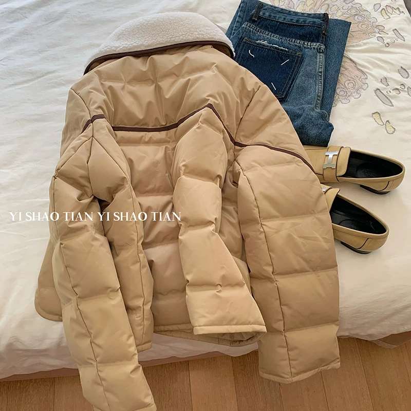 Новинка зимы 2022 кожаная Роскошная меховая пуховая короткая куртка с принтом для