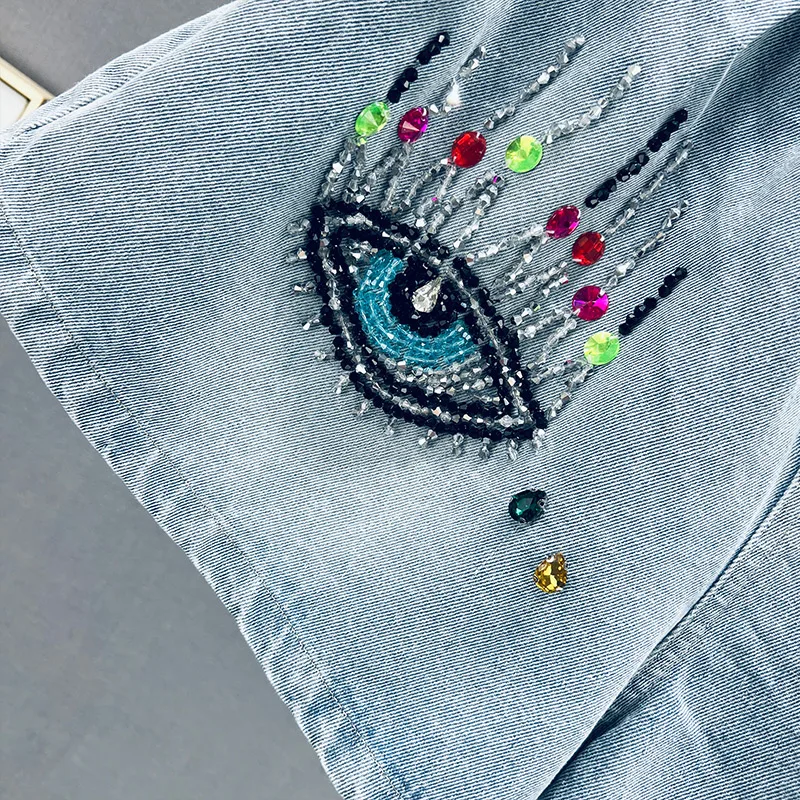 Denim Shorts Women's Fashionable 2023 Summer New Lace-up High Waist Loose And Slimming Ins Diamond-Embedded Wide-Leg Booty Pants