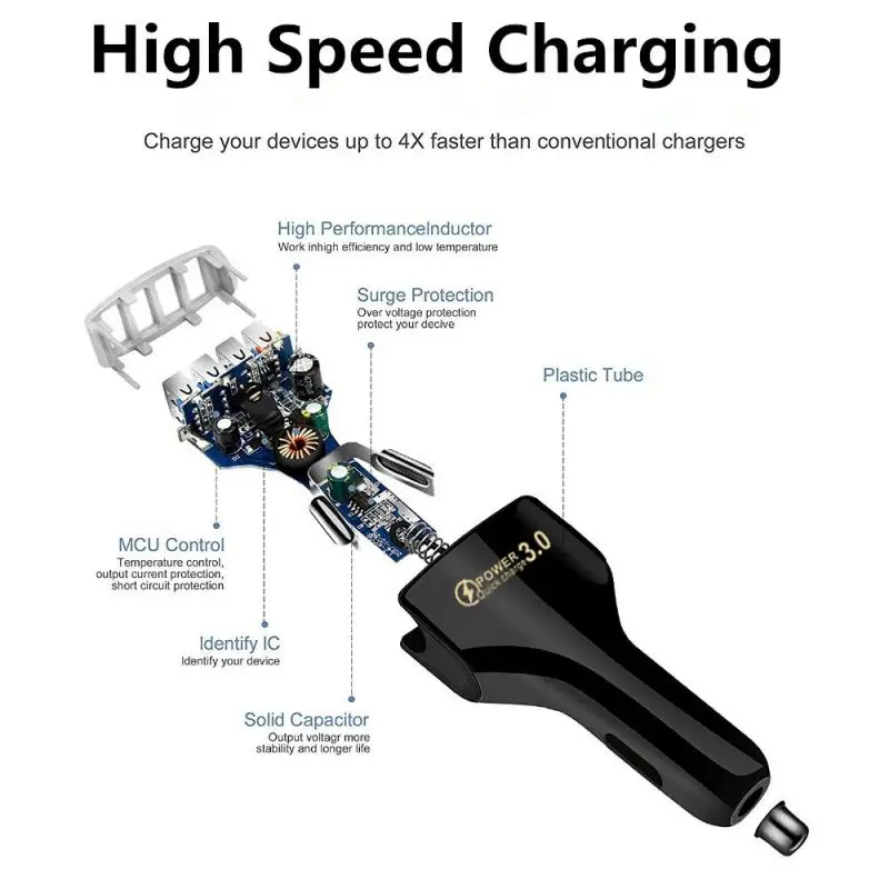 

Portable Car Charger Adapter Qc3.0 Universal Usb Car Charger Durable Car Charger Car Supplies Multifunctional Car Phone Charger