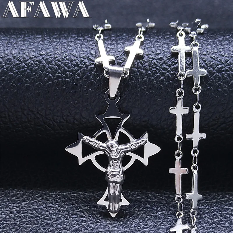 

Christian Jesus Stainless Steel Choker Necklace for Women/Men Silver Color Cross Necklaces Jewelry gargantilla mujer N8065S02