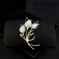 exquisite tulip brooch high end womens luxury elegant corsage all match elegant retro flower pin rhinestone jewelry party gifts