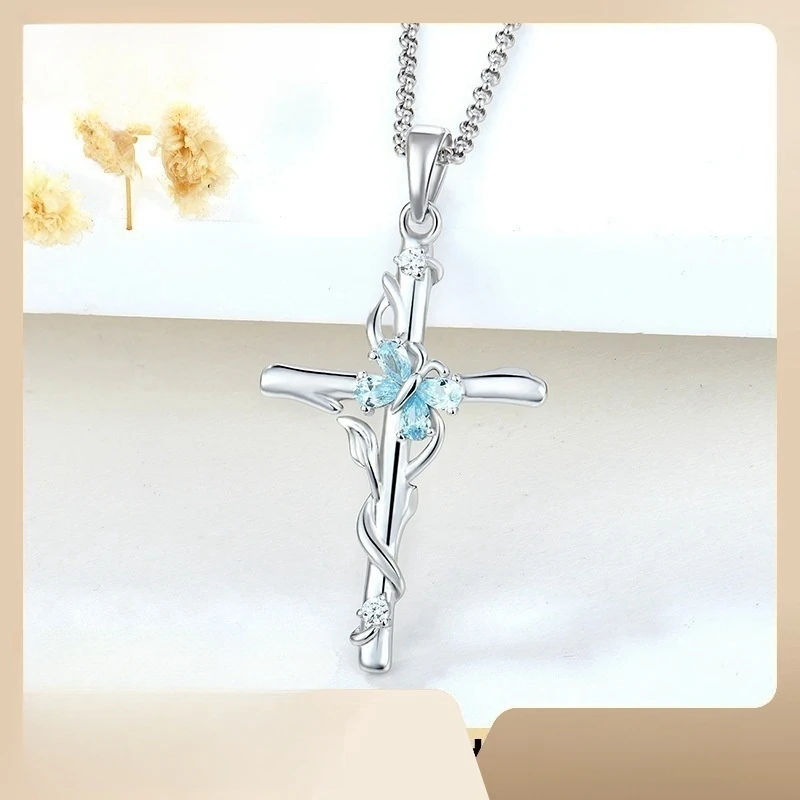 

Cross necklace women's S925 sterling silver zircon pendant silver jewelry