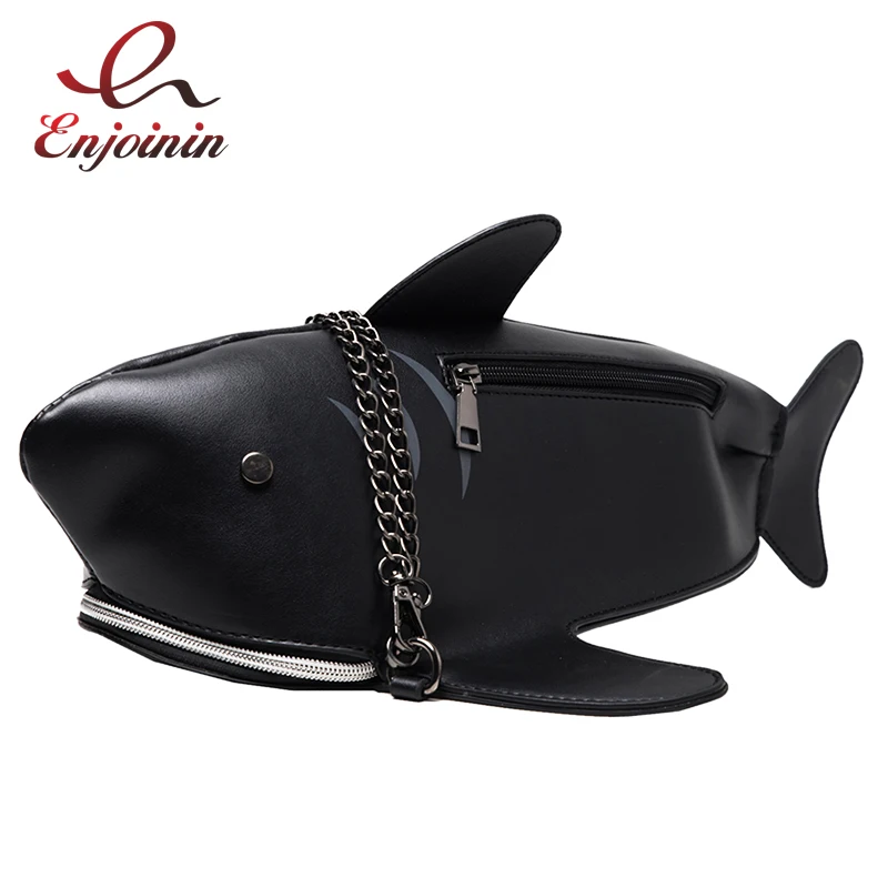 Bolso de mano con diseño de tiburón grande para mujer, bandolera con cadena, a la moda