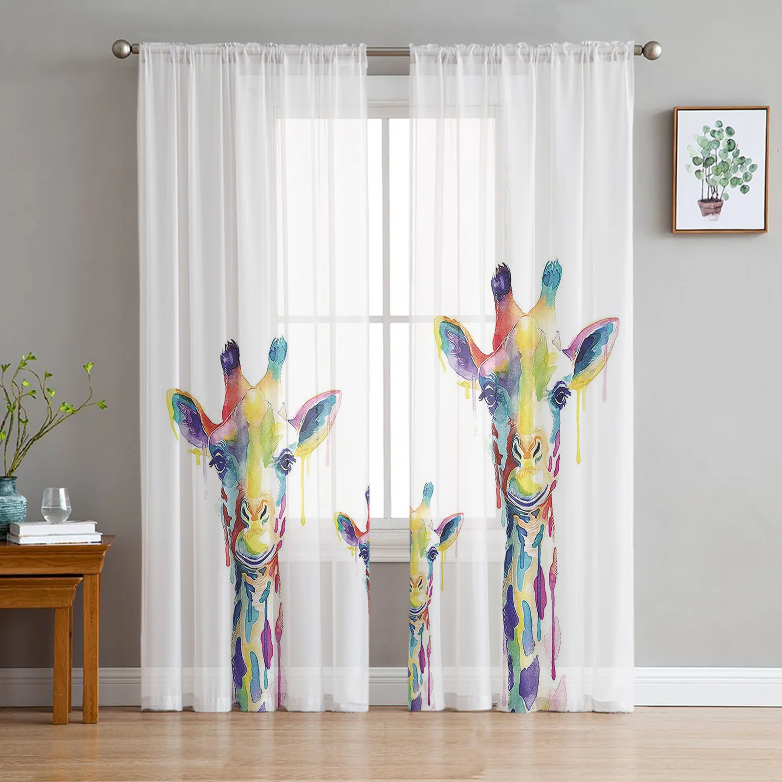 

Watercolor Style Giraffe Sheer Curtains for Living Room Voile Curtain Bedroom Bathroom Tulle Curtains Window Drapes
