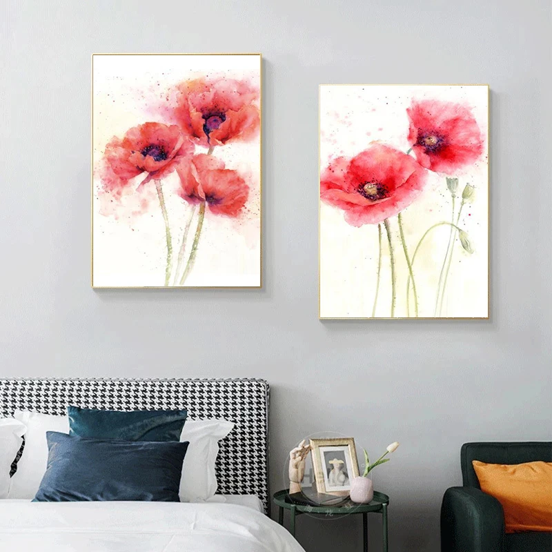 

Red Poppy Flowers Poster and Pictures Plant Canvas Painting Poster Decor Print for Living Room Home Wall Art Decor Cuadros