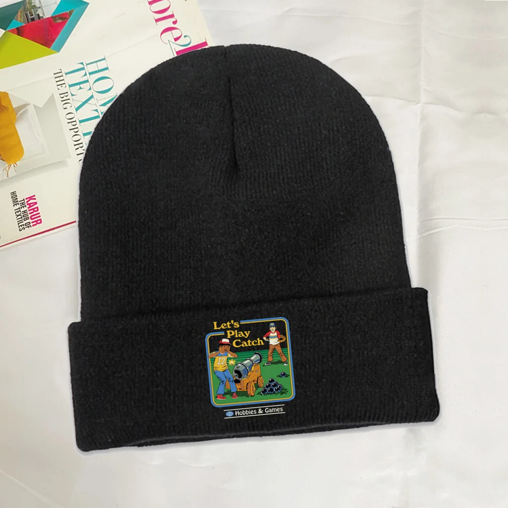 

Let's Play Catch Skullies Beanie Manga Graphic Vintage Classic Knitted Bonnet Girls Boys Warm Caps Street Brimless Elastic Hats