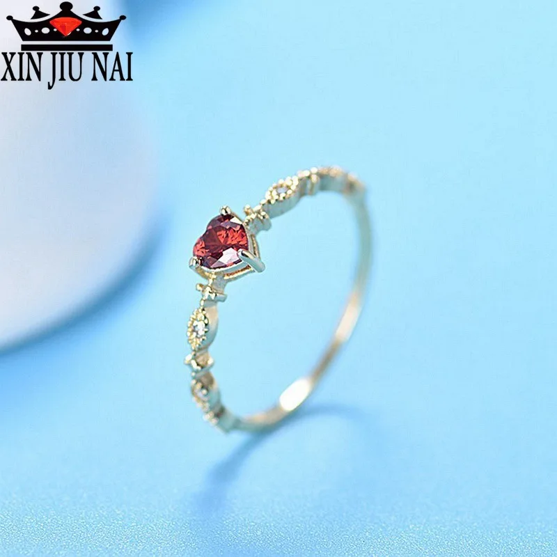 

Red Heart Ruby Austria 14K Gold Crystal Cubic Zirconia Passion Ring Valentine's Day Gift Love Jewelry Birthday Party Ladies Ring