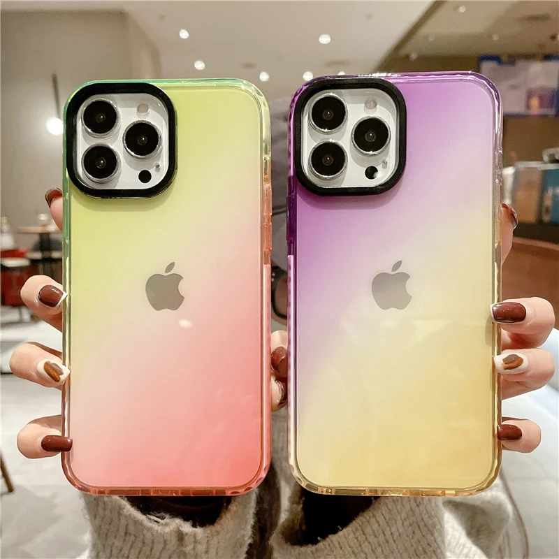 

Neon Bumper Shockproof Clear Case for iPhone 13 Pro Max Rainbow Silicone Cover for iPhone 11 12 7 8 Plus XR XS X SE 2020 Cases
