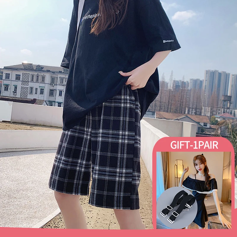 

Women's Plaid Shorts Loose Summer 2022 Korean Fashion Black Suit Shorts Casual Women Clothing Harajuku High Waist Wide Leg