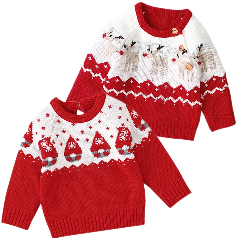 

0-3Yrs Christmas Baby Boys Girls Sweaters Winter Knitted Infant Baby Clothes Elk Deer Pattern Kids New Year's Costume Sweater