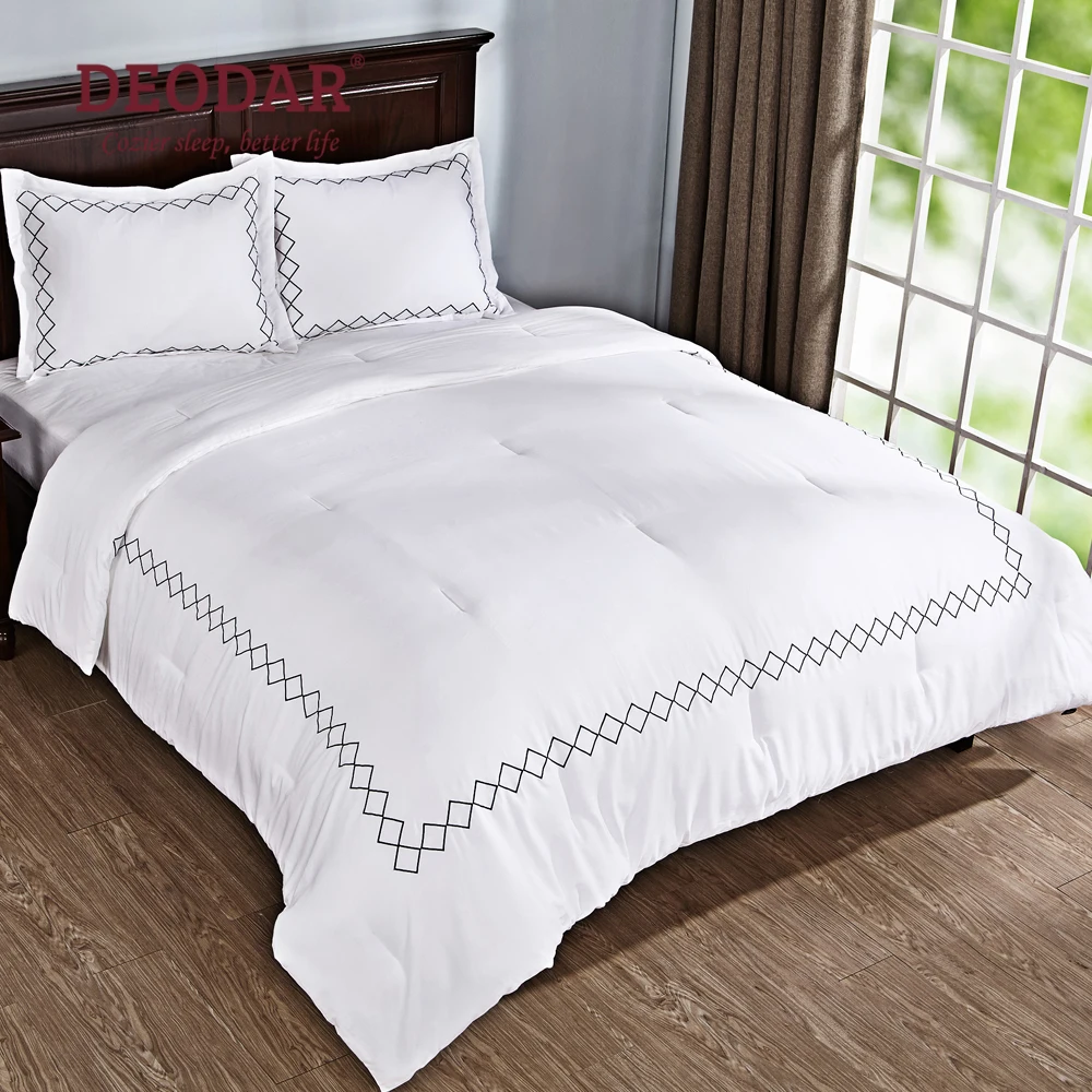 

Deodar 3 Pieces Down Alternative Comforter Set with 2 Pillow Shams Diamond Embroidered Pattern Hypoallergenic 100% Cotton Fabric
