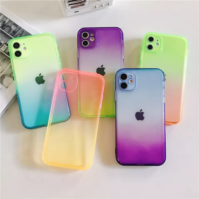 

Free Shipping Clear Rainbow Colorful Soft TPU Back Case For iPhone 12 11 13 Pro Max Mini X XR XS Max 7 8 Plus Silicone Phone Cov