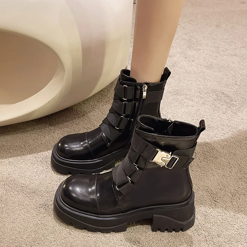 

Women's Boots Autumn Round Toe Boots-Women Female Shoes Luxury Designer Leather Rubber Mid-Calf 2022 Lolita Ladies Mid Calf Roc