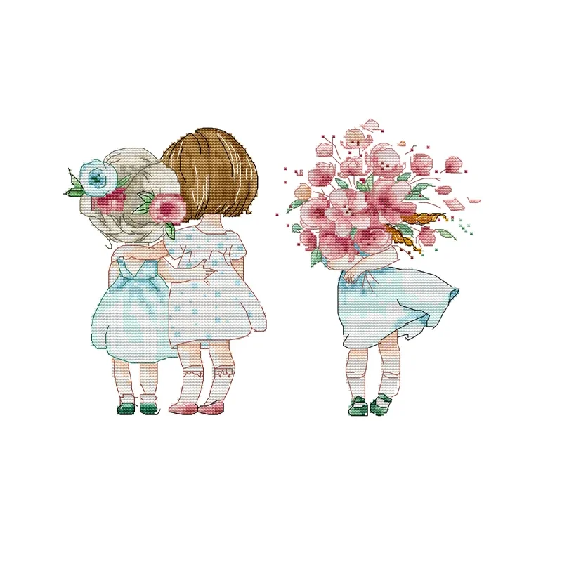 Набор для вышивки крестиком Joy Sunday маленькая девочка с цветами 14 шт.