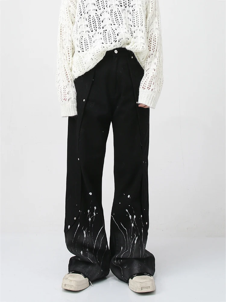 Men's Pants Baggy Jeans Wear New Korean Personality Men's Jeans Spring Wide Leg Contrast Color Male Trousers Fashion Mens Pants