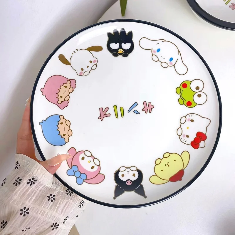 Sanrio Hello Kitty Ceramic Tableware Anime Kuromi Household Bowl Plate Fork Spoon Salad Fruit Milk Oatmeal Kitchen Utensils