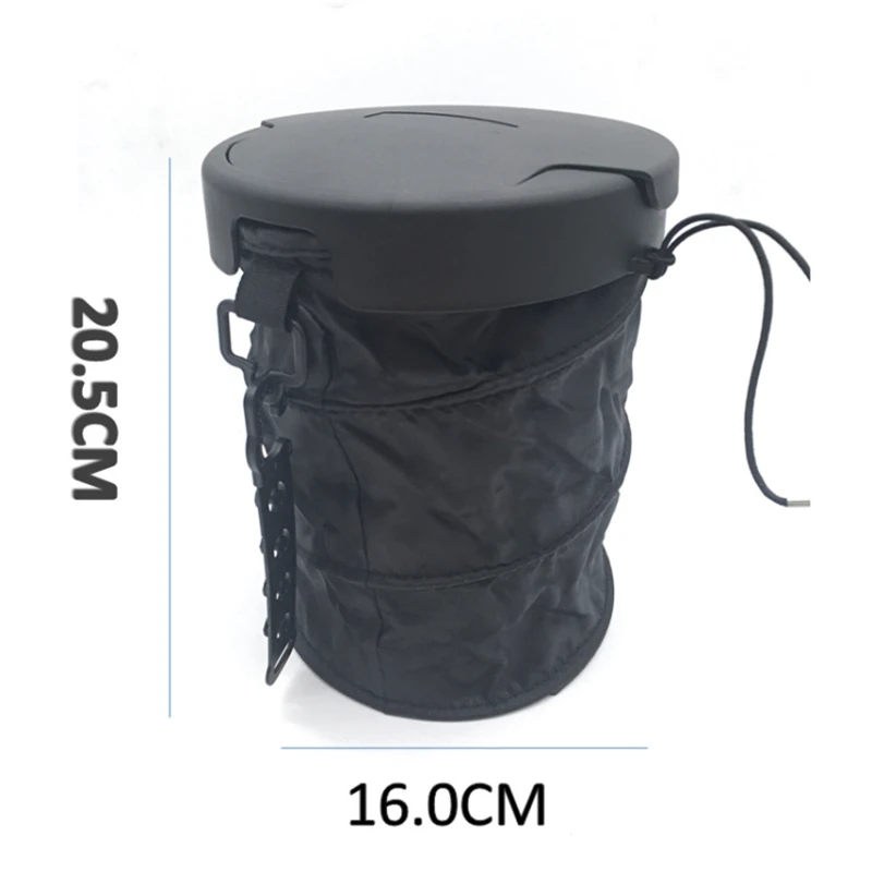 Car Trash Can Collapsible Pop Up Car Garbage Can with Lid Portable Waterproof Car Trash Bin Storage Bag with Hanging Hook Black