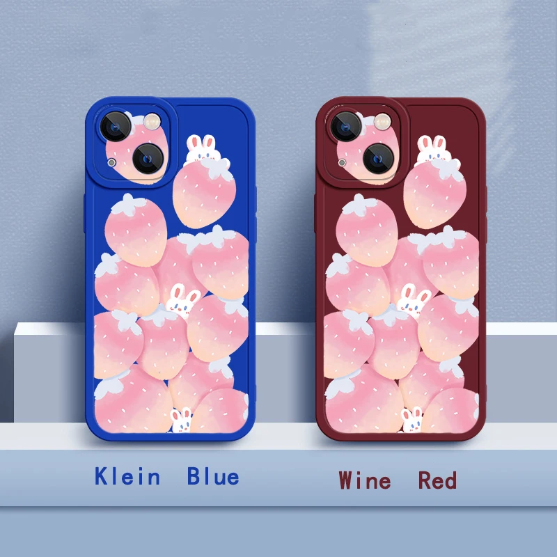 

IPhone 13 Cases For Phone 7 8 14 12 11 X Xs XR Mini Pro Plus Max Case, Klein Blue,Wine Red Silicone Impression Fruit Cover