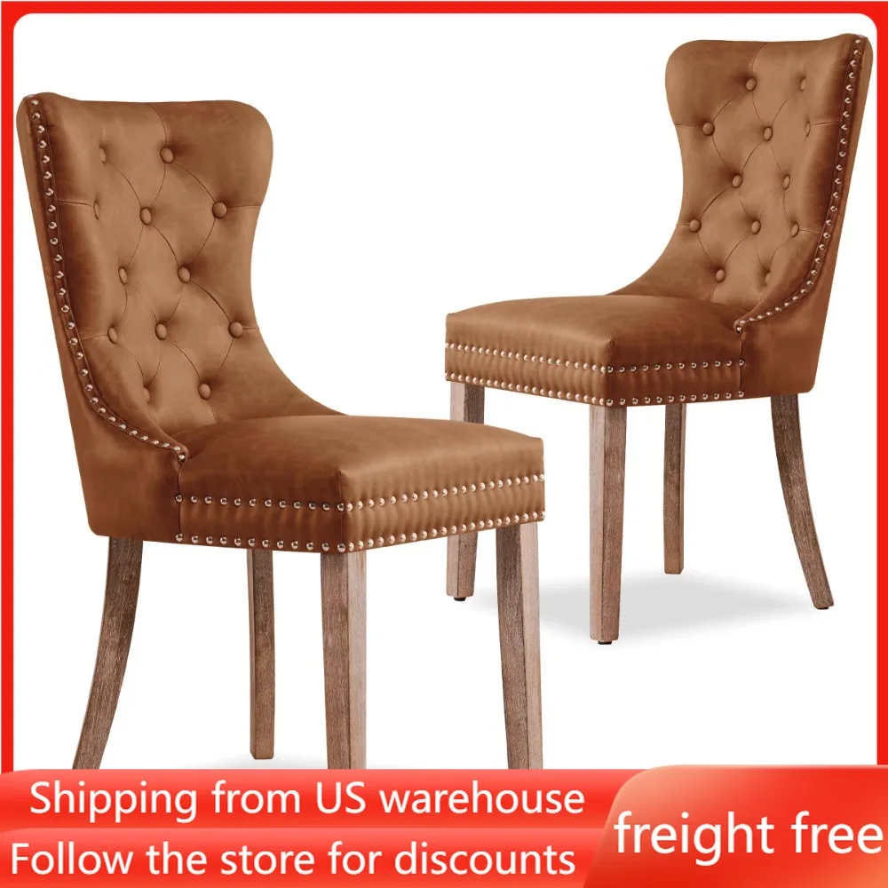 S Pu Leather Chairs With Wood Legs For Kitchen Dining Room Set Of 2 Dresser Chair Brown Free Shipping Home Furniture