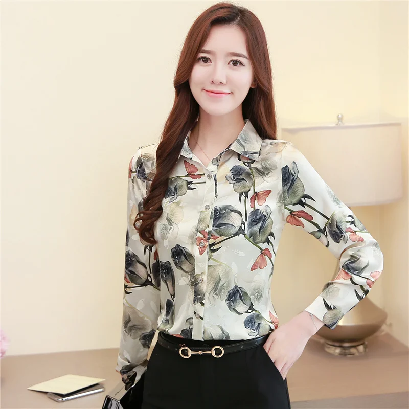 

Silk Satin Loose Women's Blouse New Fashion Printing Polo Collar Shirt Spring Casual Long Sleeve Top