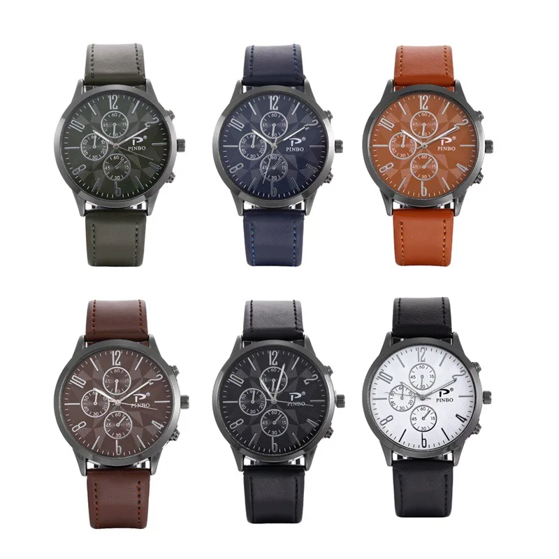 Часы наручные мужские кварцевые с кожаным ремешком и циферблатом - купить по