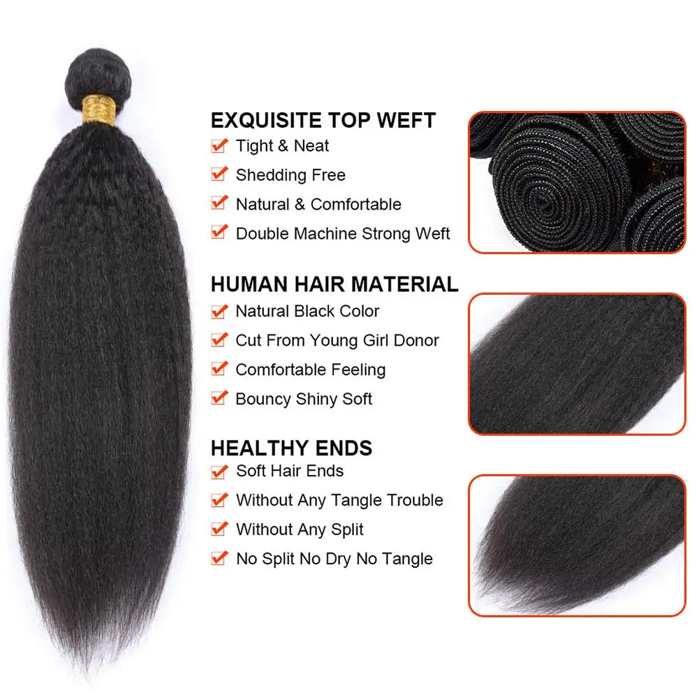 Peruvian Hair 10A Kinky Straight Bundles Brazilian Remy Hair Extensions Unprocessed 100% Human Hair Bundles for Women No Tangle