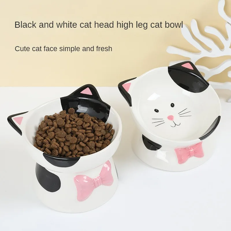 

Cat Bowl Anti Vomiting,Raised Pet Food Bowls,Tilted Elevated Cat Bowl,Ceramic Pet Food Flat Faced Bowl,Protect Spine Cats Feeder