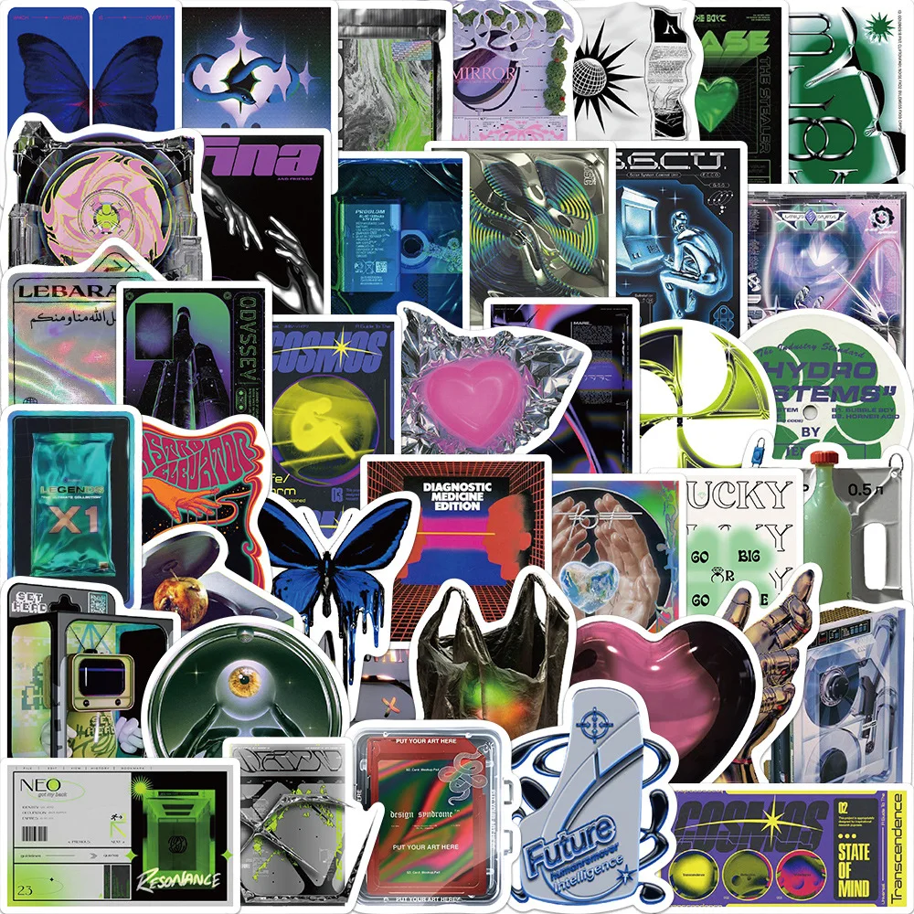 

10/30/40PCS Cool Metal Acid World Style Stickers Aesthetic Waterproof Decals Laptop Skateboard Fridge Car Decoration Sticker Toy