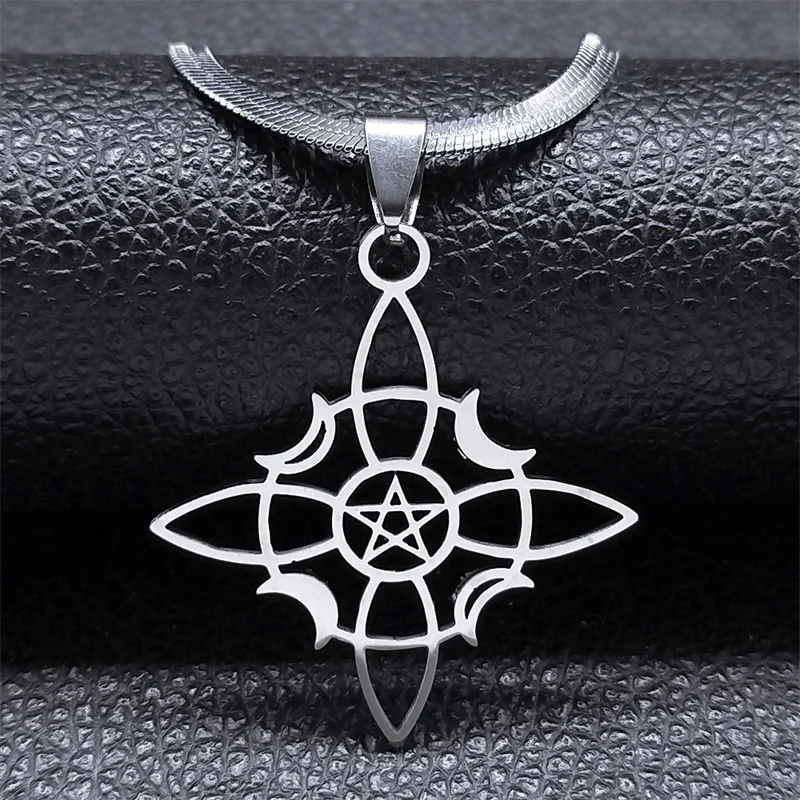 

Wicca Celtic Knot Moon Star Necklace for Women Men Stainless Steel Silver Color Pagan Crescent Chain Necklaces Jewelry collares