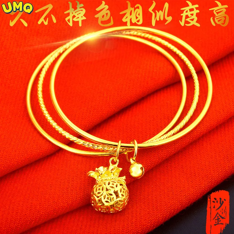 

Женский браслет Sansheng Iii из чистого 24-каратного золота с имитацией синей подлинности, цвет обычное кольцо 24K 999 не выцветает долгое время