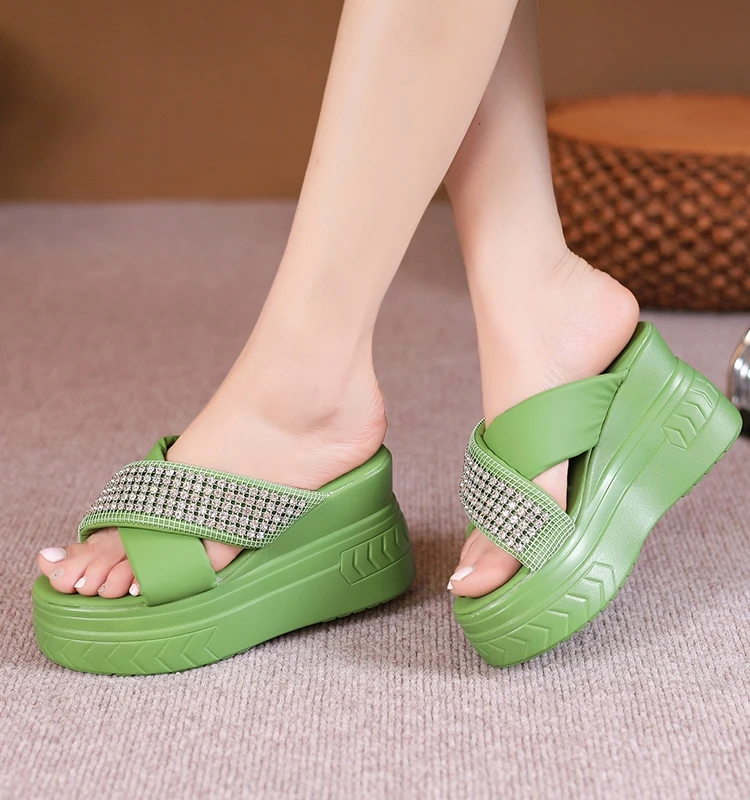 

Slippers Women Summer Glitter Slides Platform Sliders Shoes Increased Internal On A Wedge Pantofle Heeled Mules Jelly 2023 High