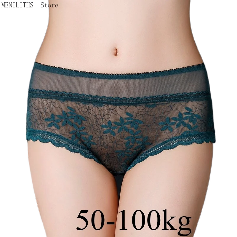 

New Plus Size women Panties Sexy lace flower Underwear for Women Mid rise Breathable briefs underpants 50-100kg