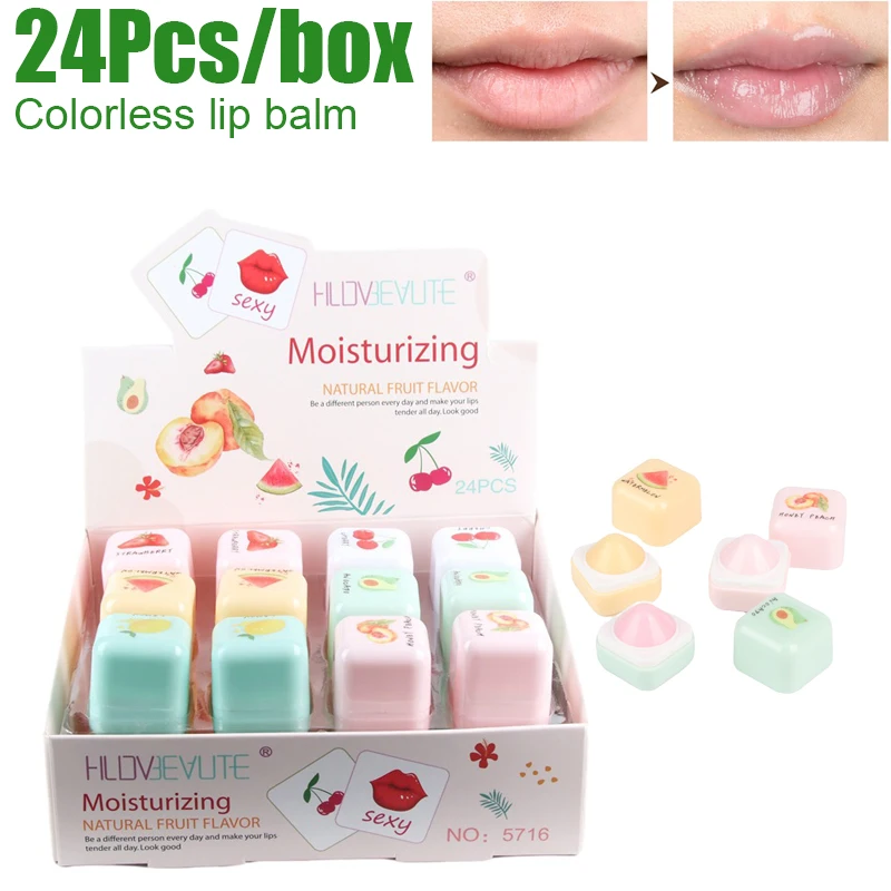 

24Pcs/box Fashion Round Ball Square Natural Organic Embellish Lip Balm Lip Care 6 color fruit flavour Free Shipping Wholesale