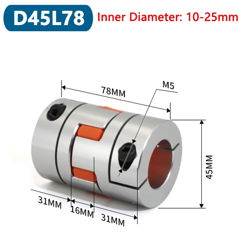 

1pc D45L78 Six Jaws Coupler D45 L78 Aluminum Plum Flexible Spider Coupling Motor Connector CNC Elastic Coupling Bore 10-25mm