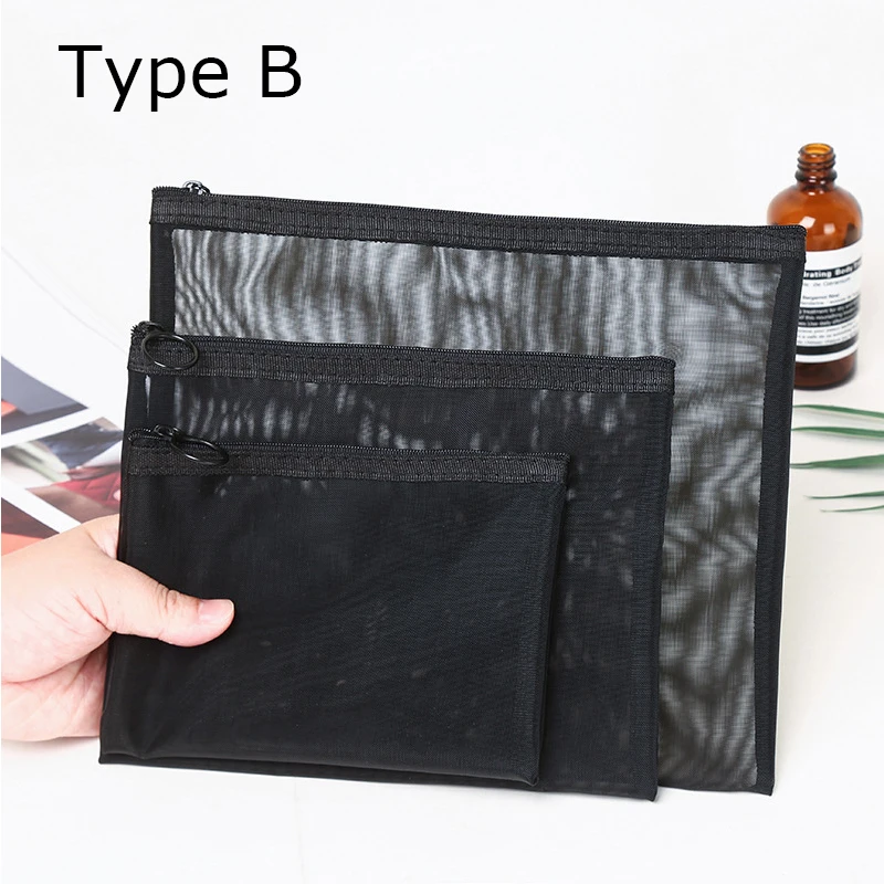 Прозрачный органайзер для косметики сетчатый чехол для хранения чёрный повседневный молния делать женщины путешествие кисточка косметическая сумка.