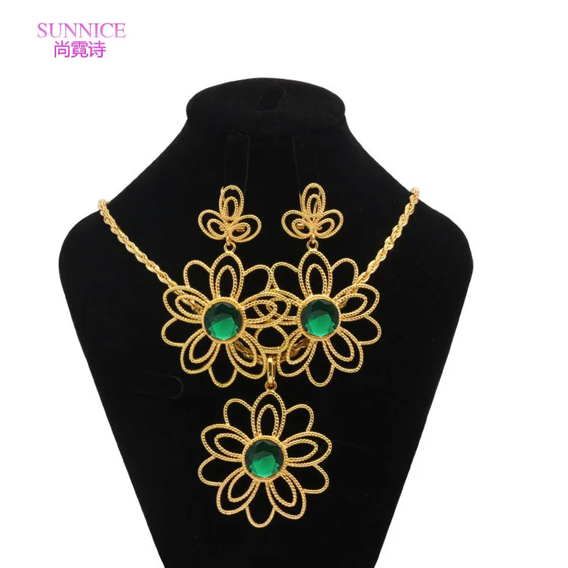 

Italian 18K Gold Plated Necklace Set Luxury Green Zircon Dubai Jewelry Sets For Women Jewelry ensemble de bijoux de dubaï