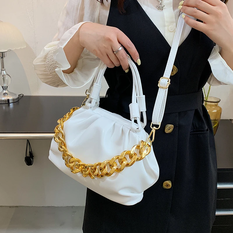 Designer Thick Chain Small Soft PU Leather Shoulder Tote Bags for Women Hit Trend Handbags and Purses Lady Fashion Crossbody Bag