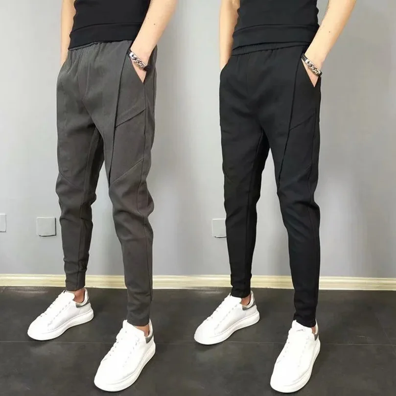 

Spring Solid Pencil Pant Nine Point Casual Men's Harem Trousers Social Boy Trendy Black Work Pants 2022 Summer