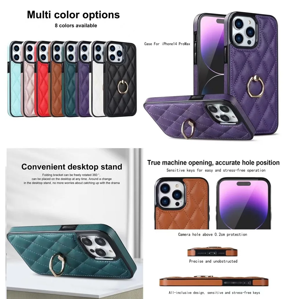 

Rhombus Lattice Leather Case for iPhone 14 Pro Max 14 plus 12 pro max 13 pro max Case With Ring Holder 13mini 12mini Phone Cover