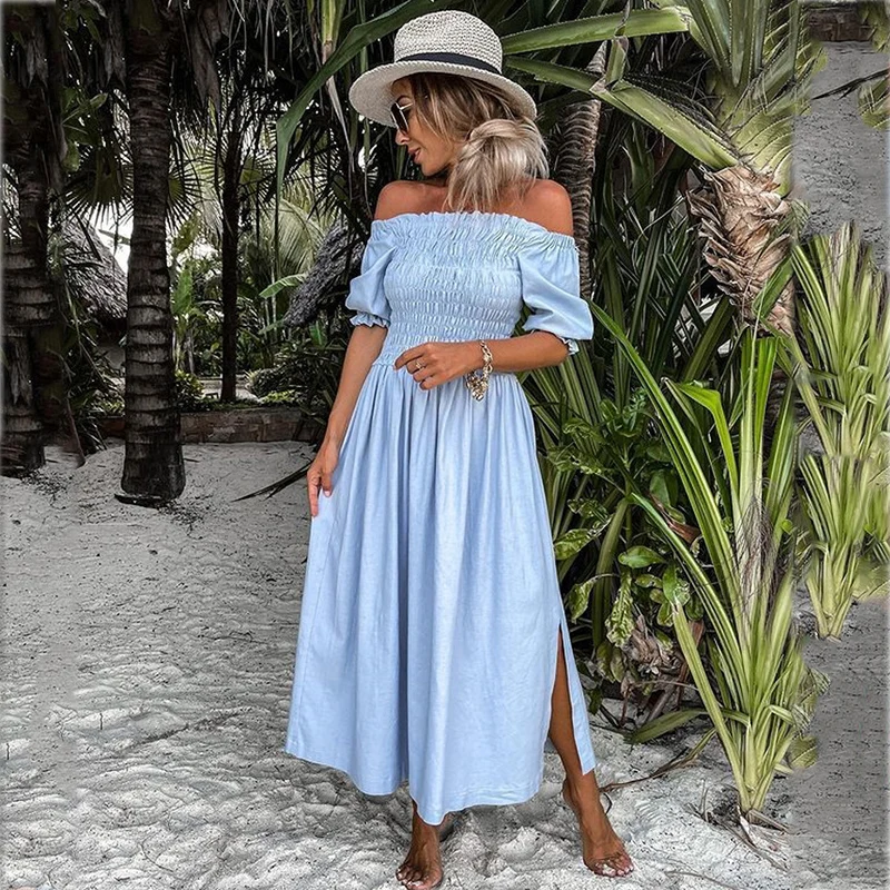 

Платье-макси с открытыми плечами и рукавом до локтя