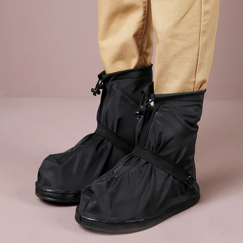 

1 Pair Non-Slip Plastic Shoe Cover Waterproof Zipper Rain Boots Wear-resistant Mid-tube Women Men Reusable Overshoes Shoe Cover