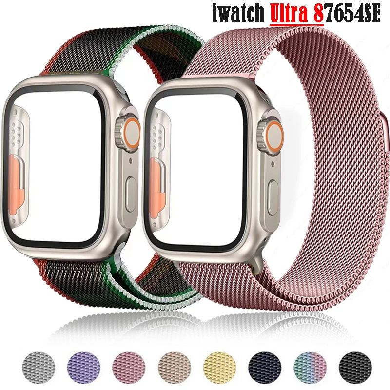 

Case+strap for Apple Watch Band 44mm 40mm 42mm 38mm 42 mm Metal Belt Watchband Milanese loop bracelet iWatch series 5 4 7 se 6 8