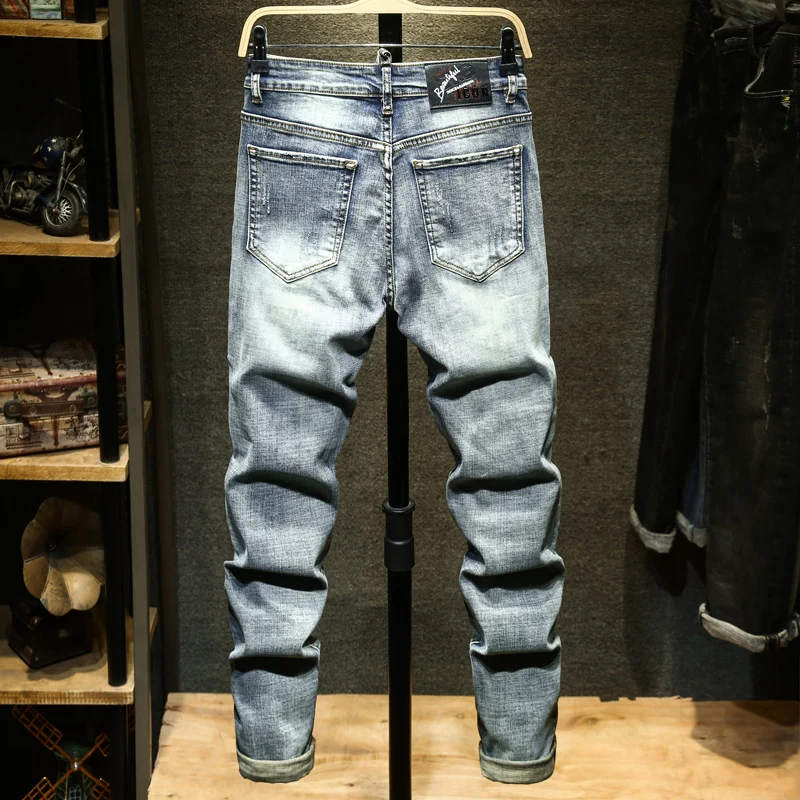 Men's Jeans Retro Slim Fit Denim Pants Bicycle Stretch High Quality Men's Straight Tube Casual Designer Brand Street Apparel