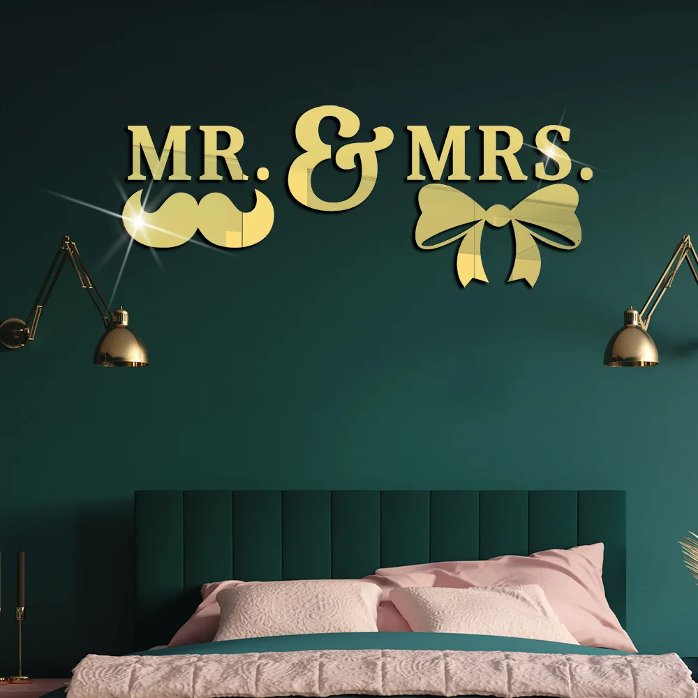 

Acrylic Mr & Mrs 3D combined stereo mirror paste bedroom living room decoration Removable Wall Sticker