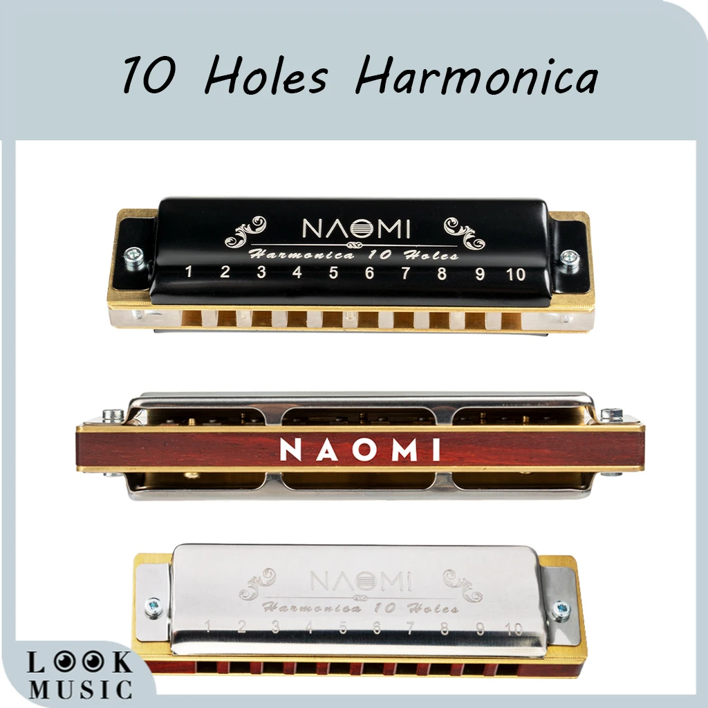 

NAOMI Professional Blues Harp 10 Holes Harmonica Bules Diatonic Harp Key of C Acrylic Rosewood Sandalwood Comb Christmas Gift