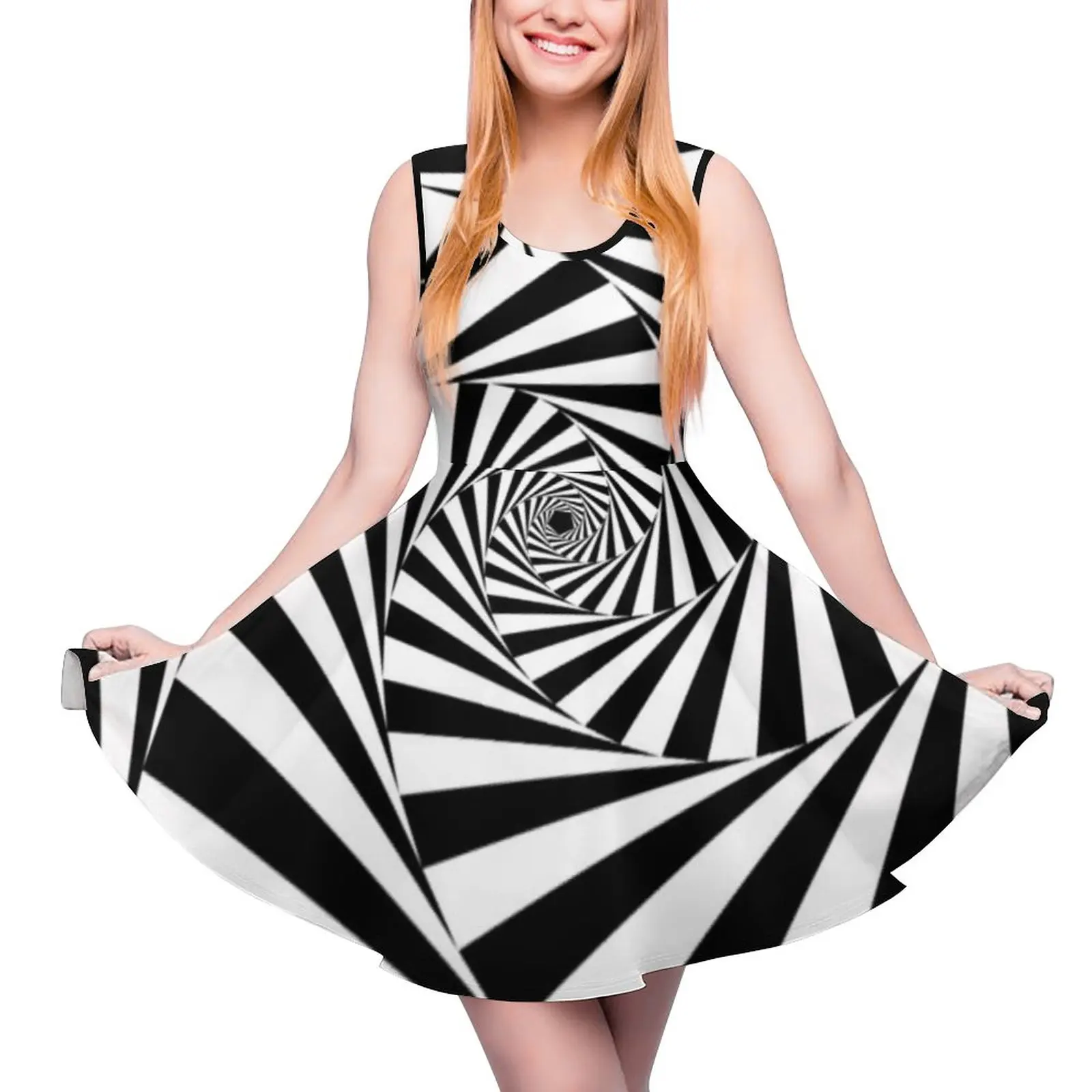 

Платье женское черно-белое с принтом зебры, элегантное в стиле оверсайз, для скейтбординга, без рукавов, с апертурой и спиралью, на лето