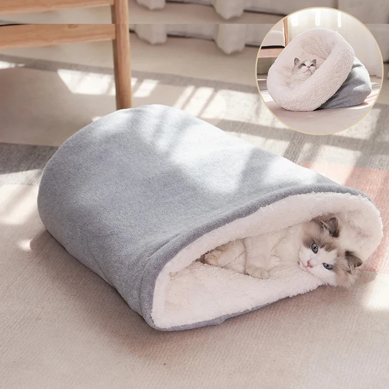 Полузакрытая теплая кровать для кошек и собак удобная мягкая флисовая типа ведра