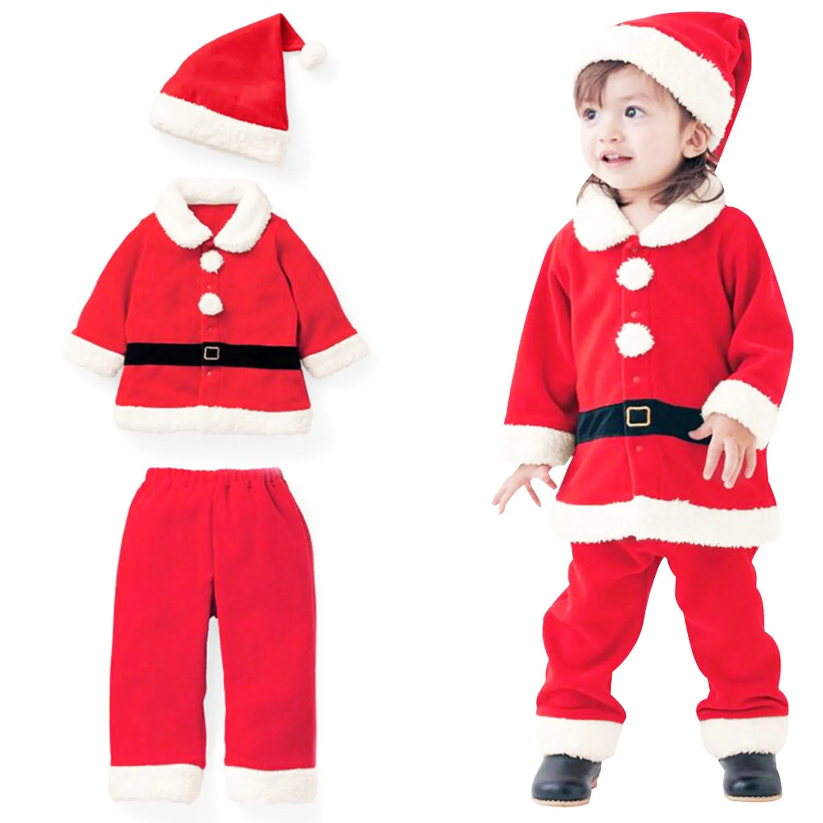 

Toddler Baby Hat Tops Santa Cosplay Outfits Boys Girls Set Christmas Pants Thick Boys Baby Boy Christmas Outfit 3-6 Months